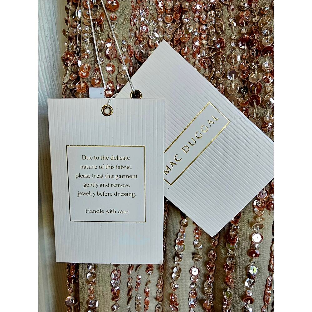 Mac Duggal Sequined High Neck Sleeveless Maxi Gown - Nude/Gold Size 2 NWT - Picture 12 of 13